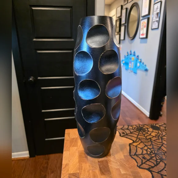 Black Wooden Distressed Vase (2 Available) - Picture 1 of 2